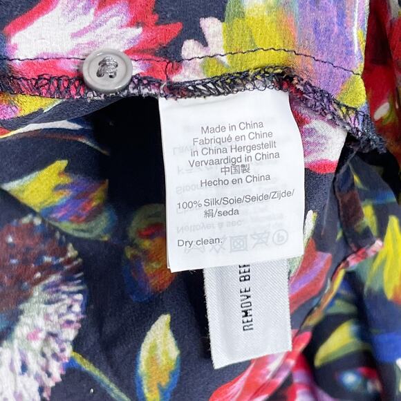 J Crew Silk Pleated Floral Popover Blouse Top Navy Blue XSmall K1822 Womens - Picture 8 of 11